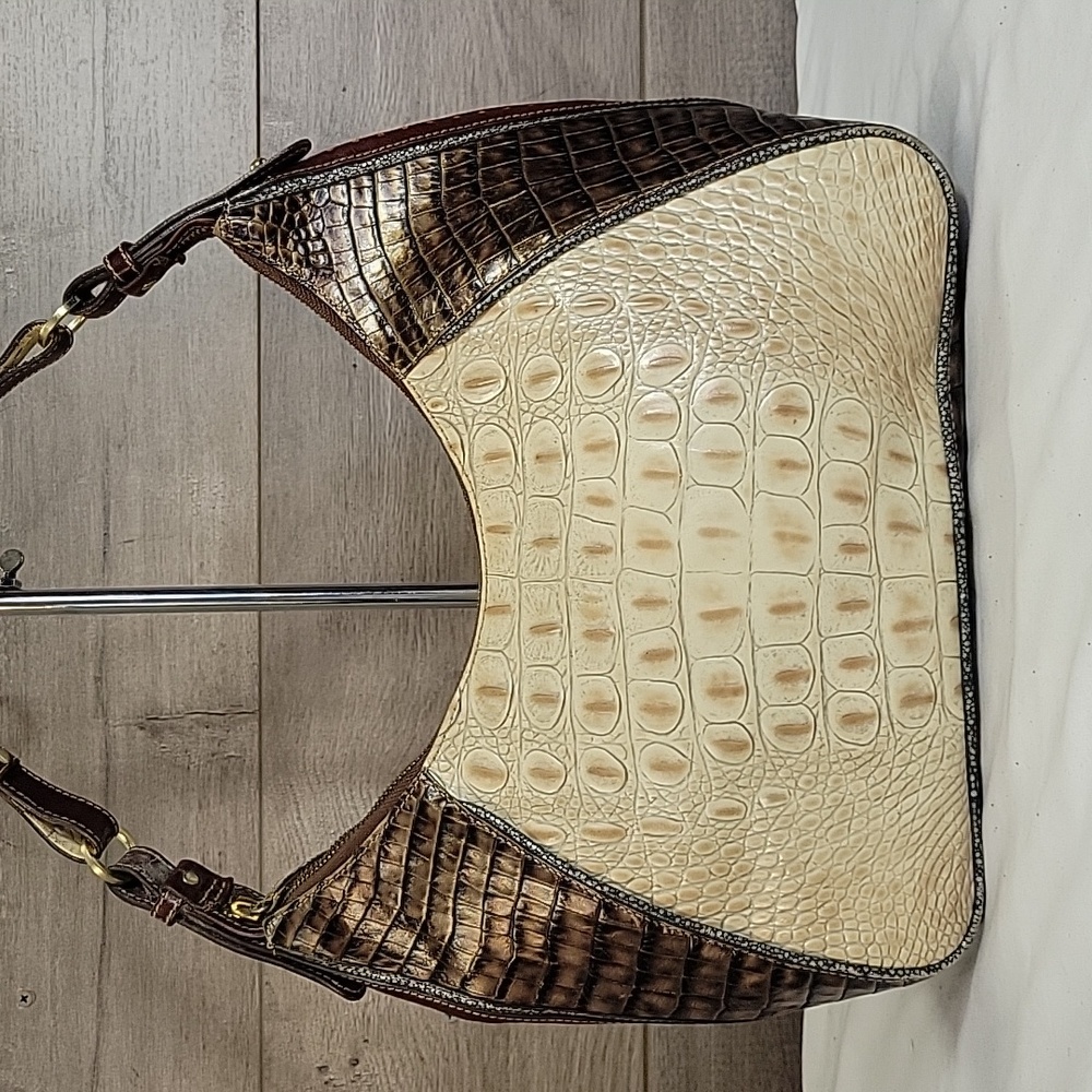 Brahmin  Color Block Croc Embossed Leather Hobo Shoulder Bag - Picture 3 of 14